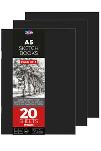 Zieler® A5 Soft Cover Sketchbook, 140gsm, 20 sheets, Pack of 3