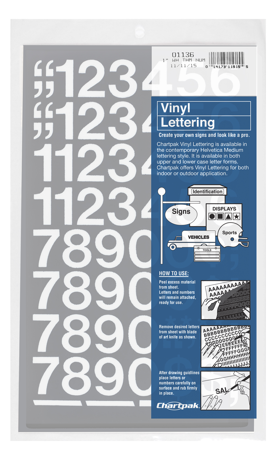 1" White Vinyl Numbers