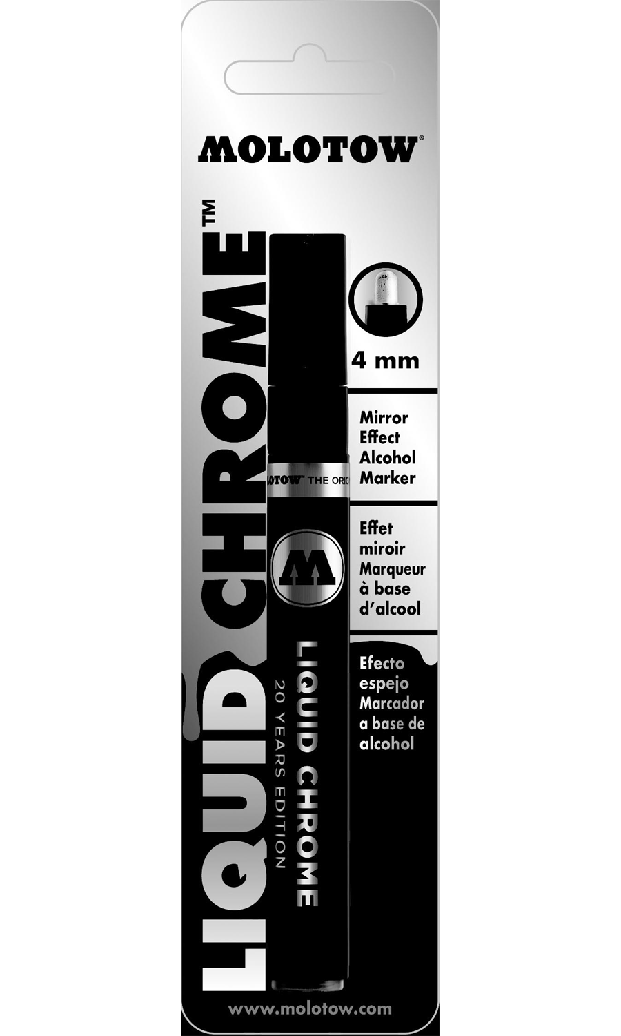 Molotow ONE4ALL Acrylic Paint Pump Marker, 4mm, Liquid Chrome