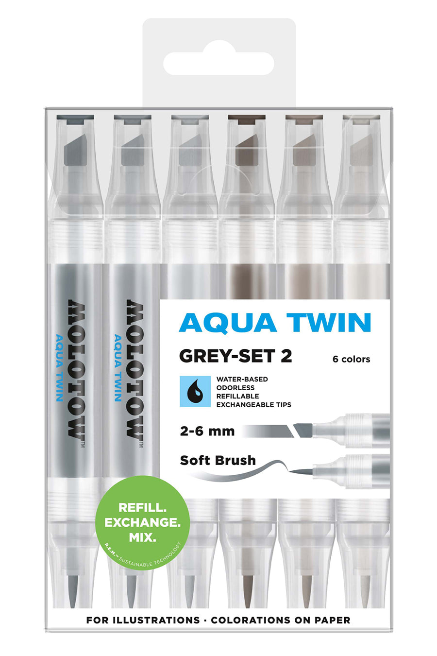 Aqua Twin Marker 6pc Grey Set 2