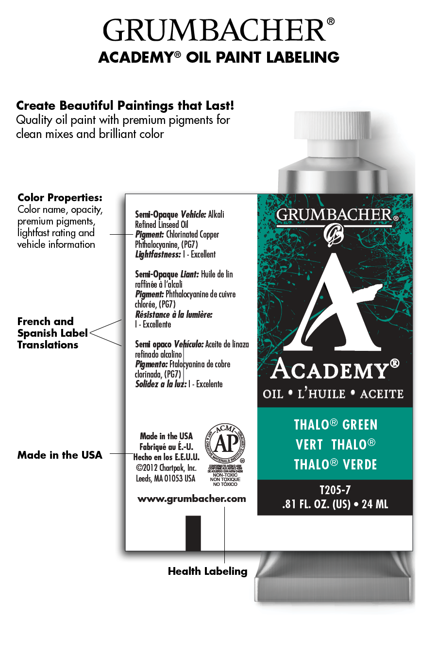 Grumbacher® Academy® Oil 10 Color Set, 24ml.