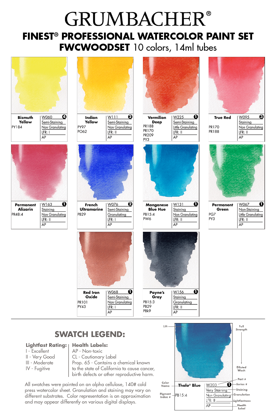 Grumbacher® Finest® Watercolor Wooden Case Set, 14ml