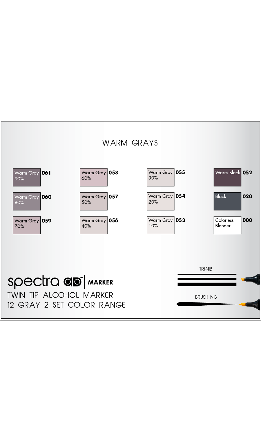 Spectra AD® Marker Warm Gray Set, 12 Colors