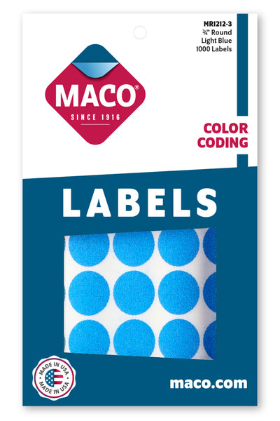3/4" Dia. Color Coding Labels, Light Blue, 1000/Bx