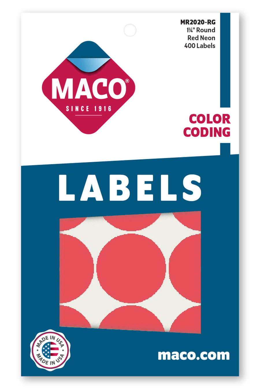 1-1/4" Dia. Color Coding Labels, Red Neon, 400/Bx