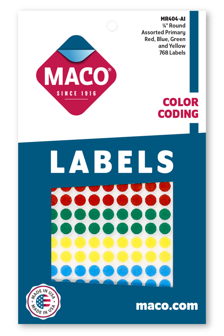 1/4" Dia. Color Coding Labels, Assorted Primary, 768/Bx