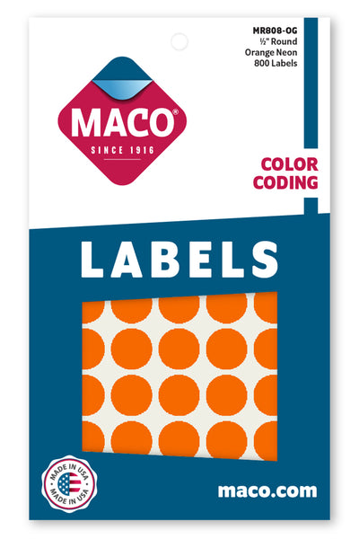 1/2" Dia. Color Coding Labels, Orange Neon, 800/Bx
