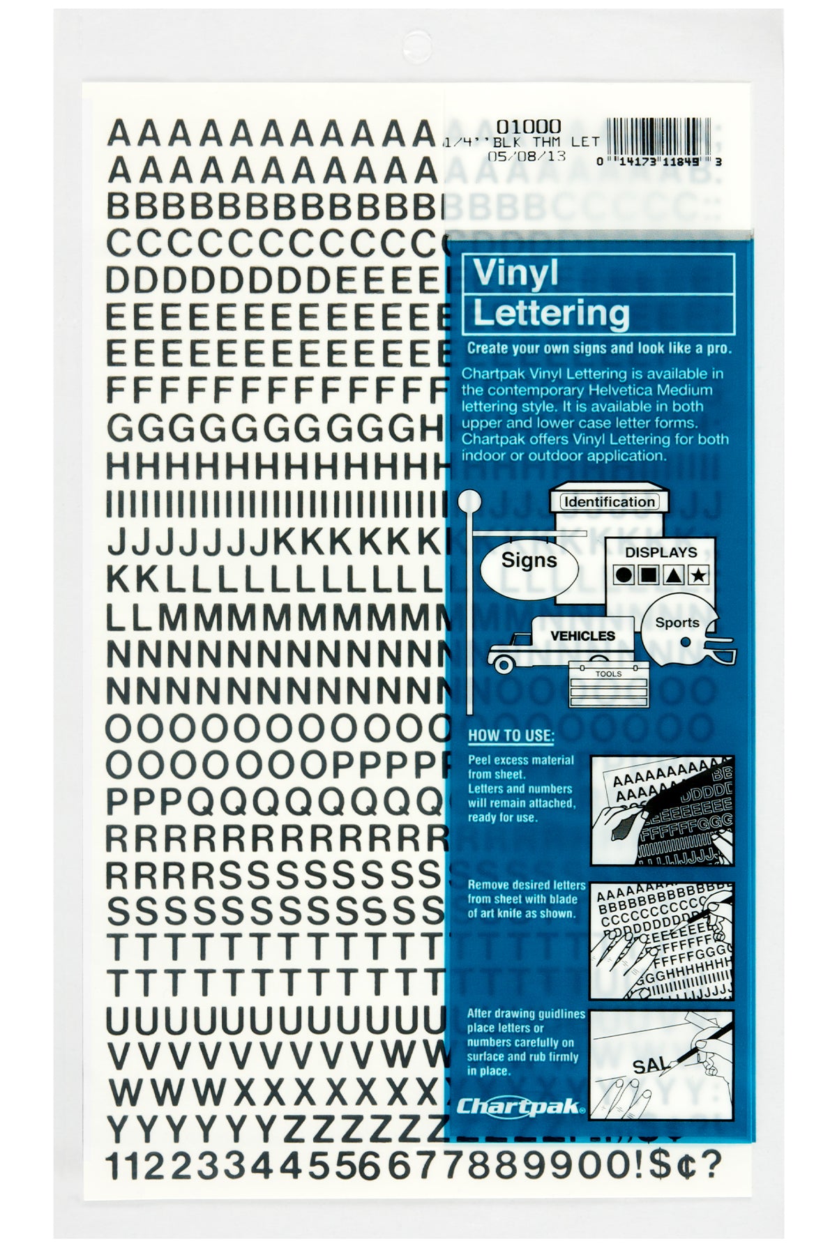 Vinyl Capital Letters &amp; Numbers, 1/4" Black Vinyl Capital Letters & Numbers, 610 characters