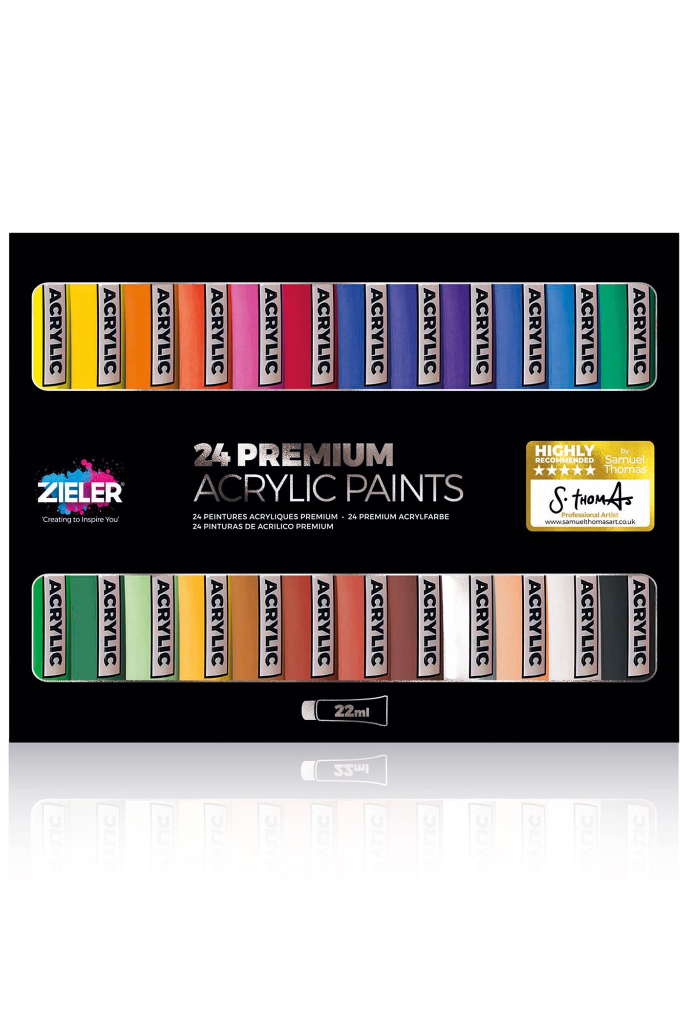 Zieler® Premium Acrylic Paints Set, 24 High Pigment & Vibrant colors (22ml tubes)