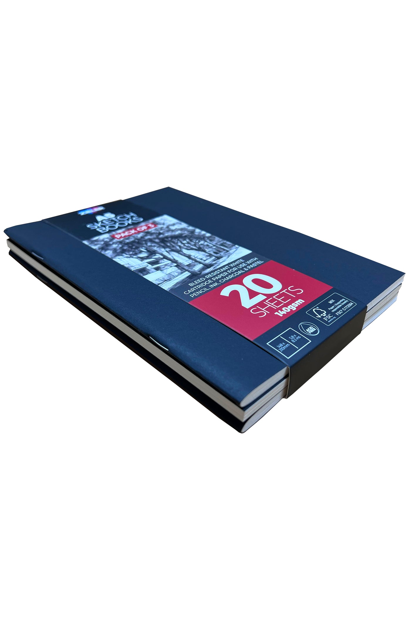 Zieler® A5 Soft Cover Sketchbook, 140gsm, 20 sheets, Pack of 3