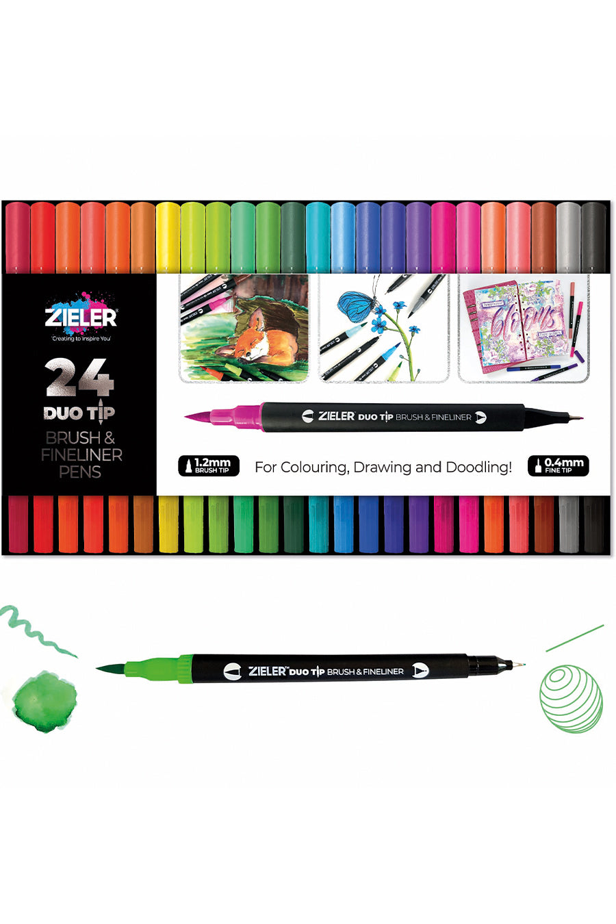 Zieler® Fineliner Pens / Brush Pens (Duo Tip, set of 24)