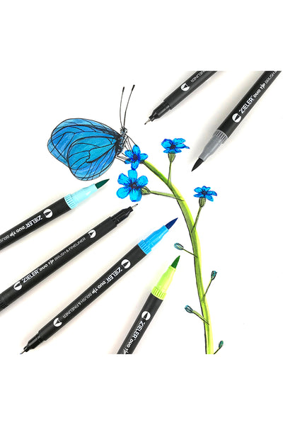Zieler® Fineliner Pens / Brush Pens (Duo Tip, set of 24)