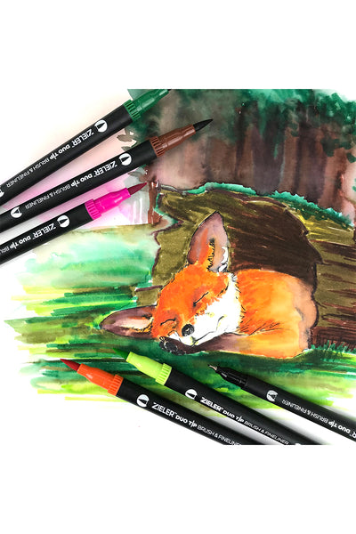 Zieler® Fineliner Pens / Brush Pens (Duo Tip, set of 24)