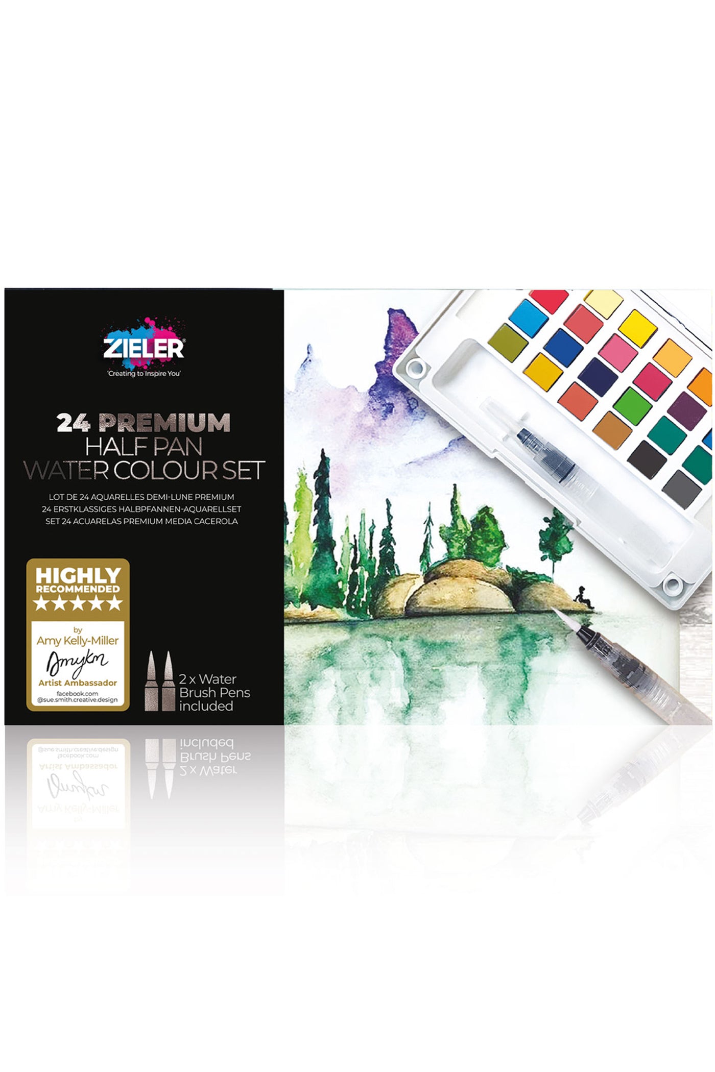 Zieler® Premium 24 Half Pan Watercolor set with Detachable Pallet and 2 x Watercolor Brushes