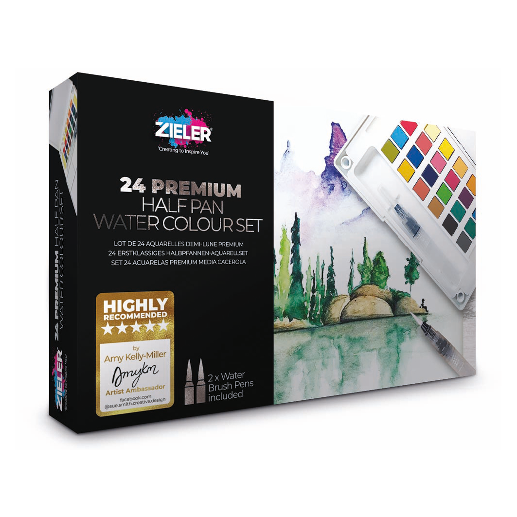 Zieler® Premium 24 Half Pan Watercolor set with Detachable Pallet and 2 x Watercolor Brushes