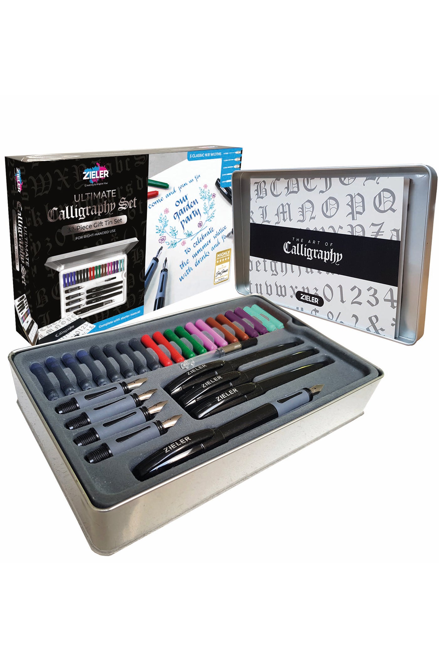 Zieler® Ultimate Calligraphy Pen Gift Set (32 pieces), Presented in a Tin Gift Box