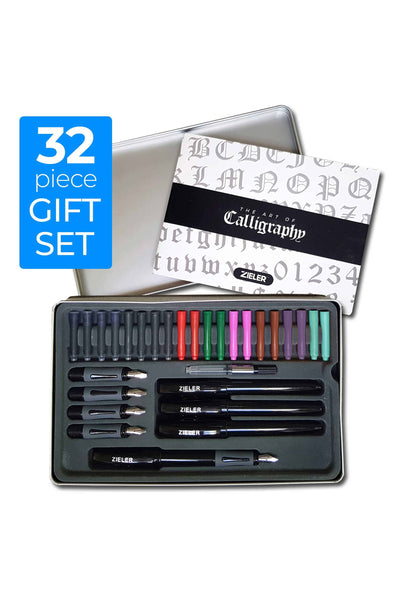 Zieler® Ultimate Calligraphy Pen Gift Set (32 pieces), Presented in a Tin Gift Box