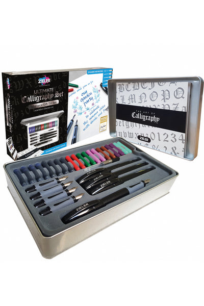 Zieler® Ultimate Calligraphy Pen Gift Set (32 pieces), Presented in a Tin Gift Box