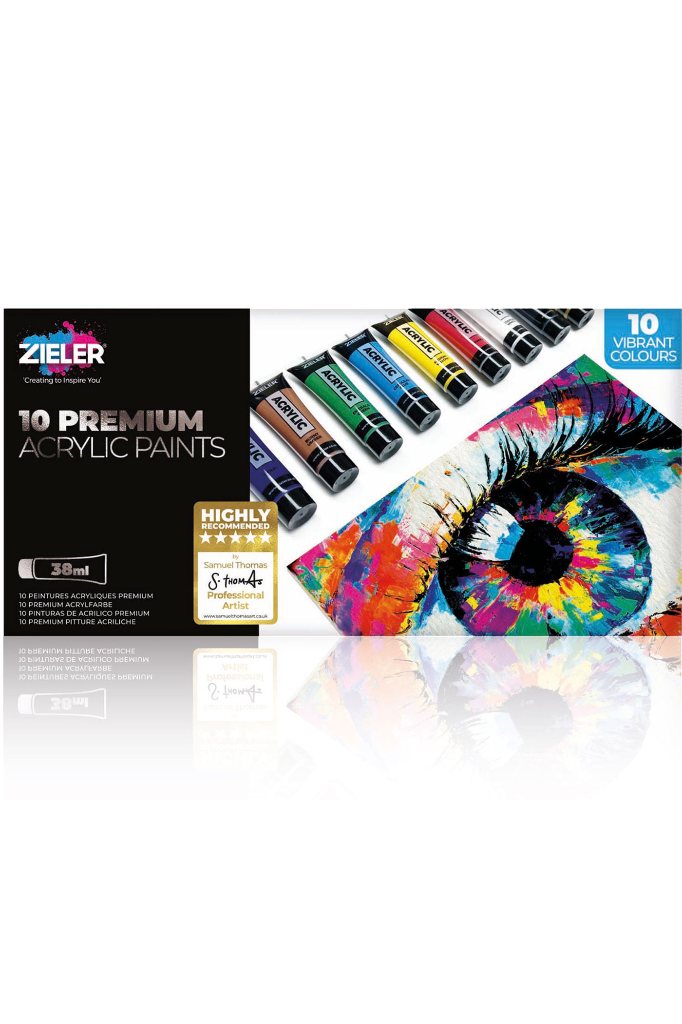 Zieler® Premium Acrylic Paint Selection Set (10 Tubes – 38ml - Essential Colors)