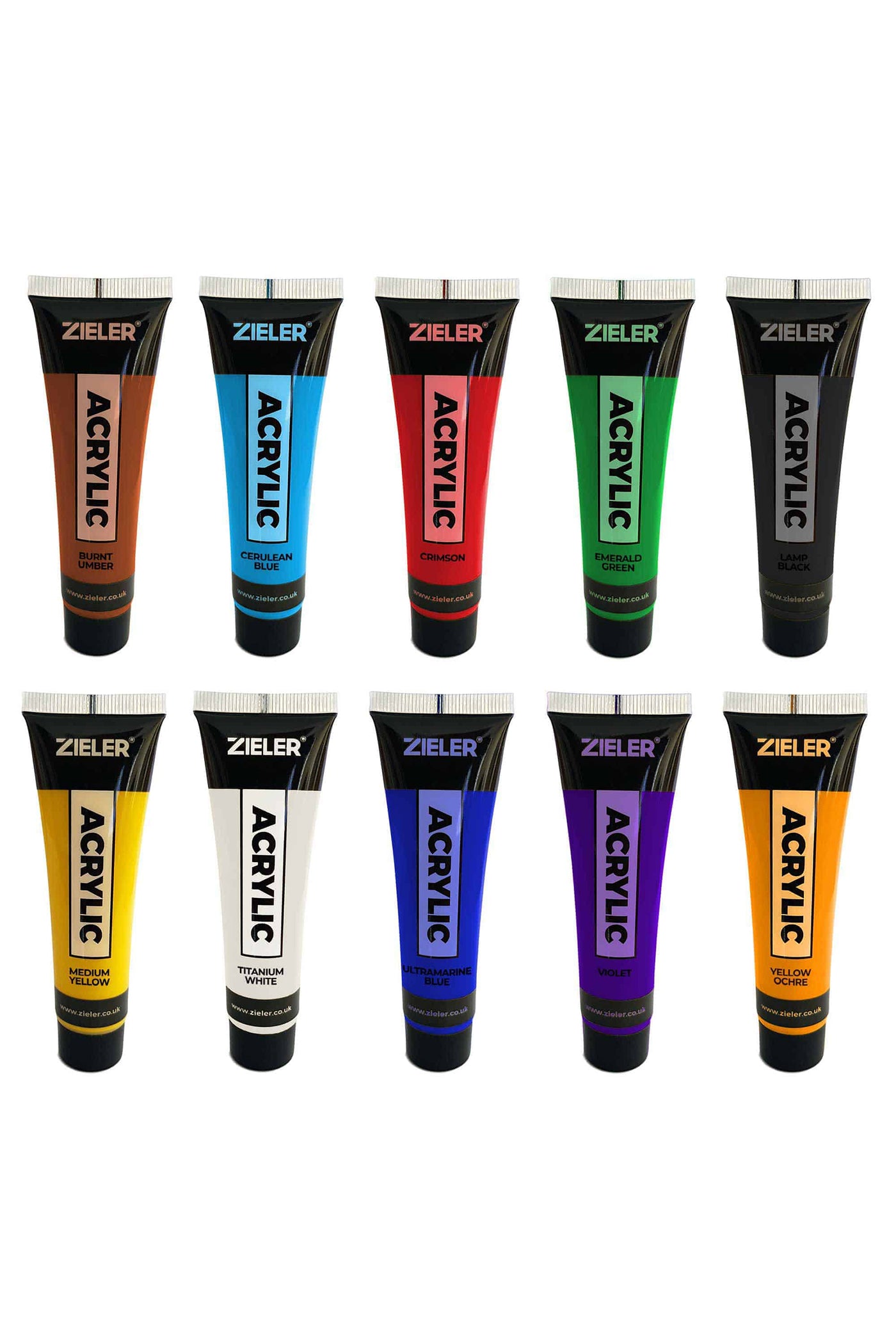 Zieler® Premium Acrylic Paint Selection Set (10 Tubes – 38ml - Essential Colors)