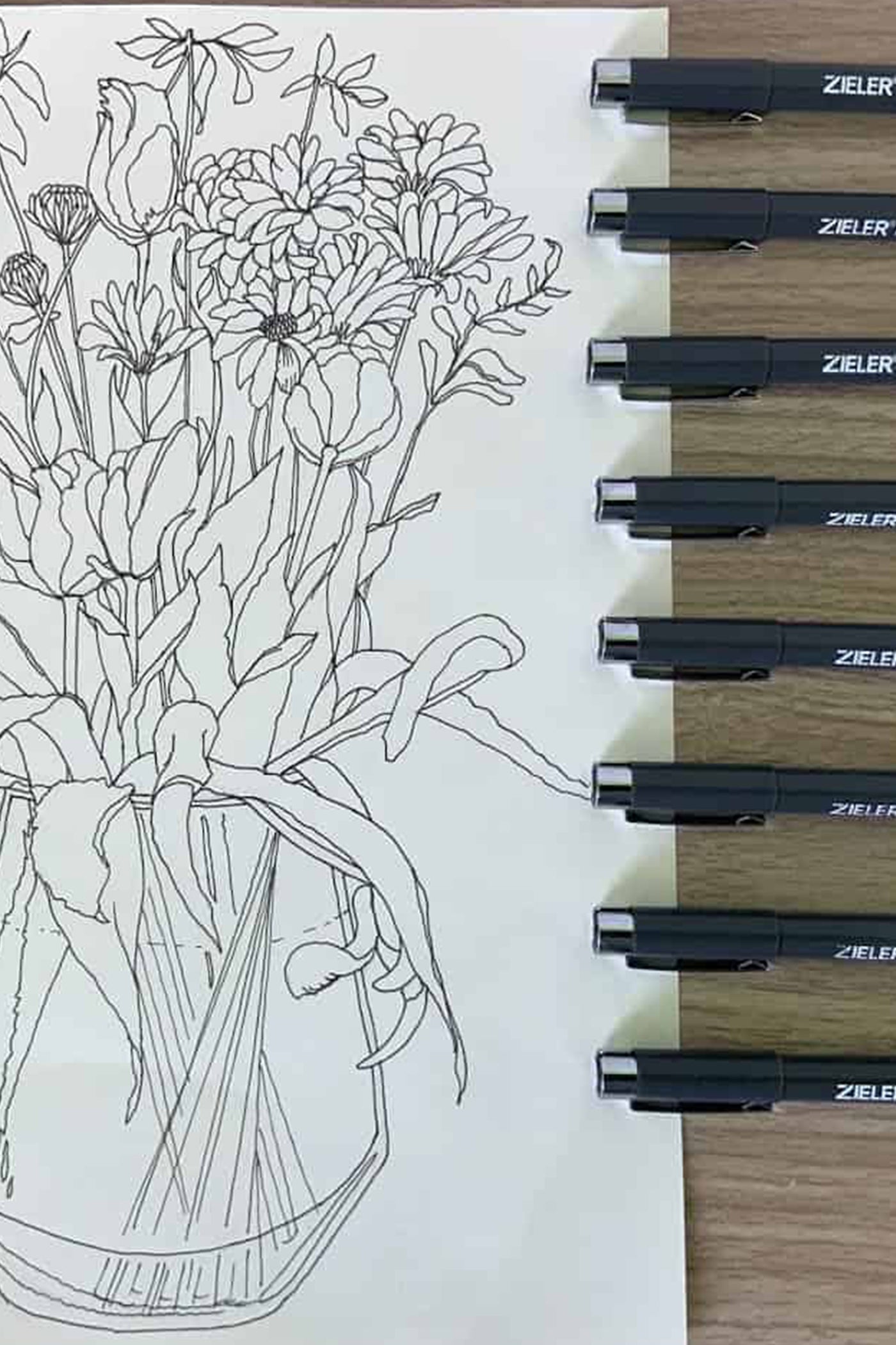 Zieler® 12 Fineliner Drawing Pens - Black, Sepia & Grey