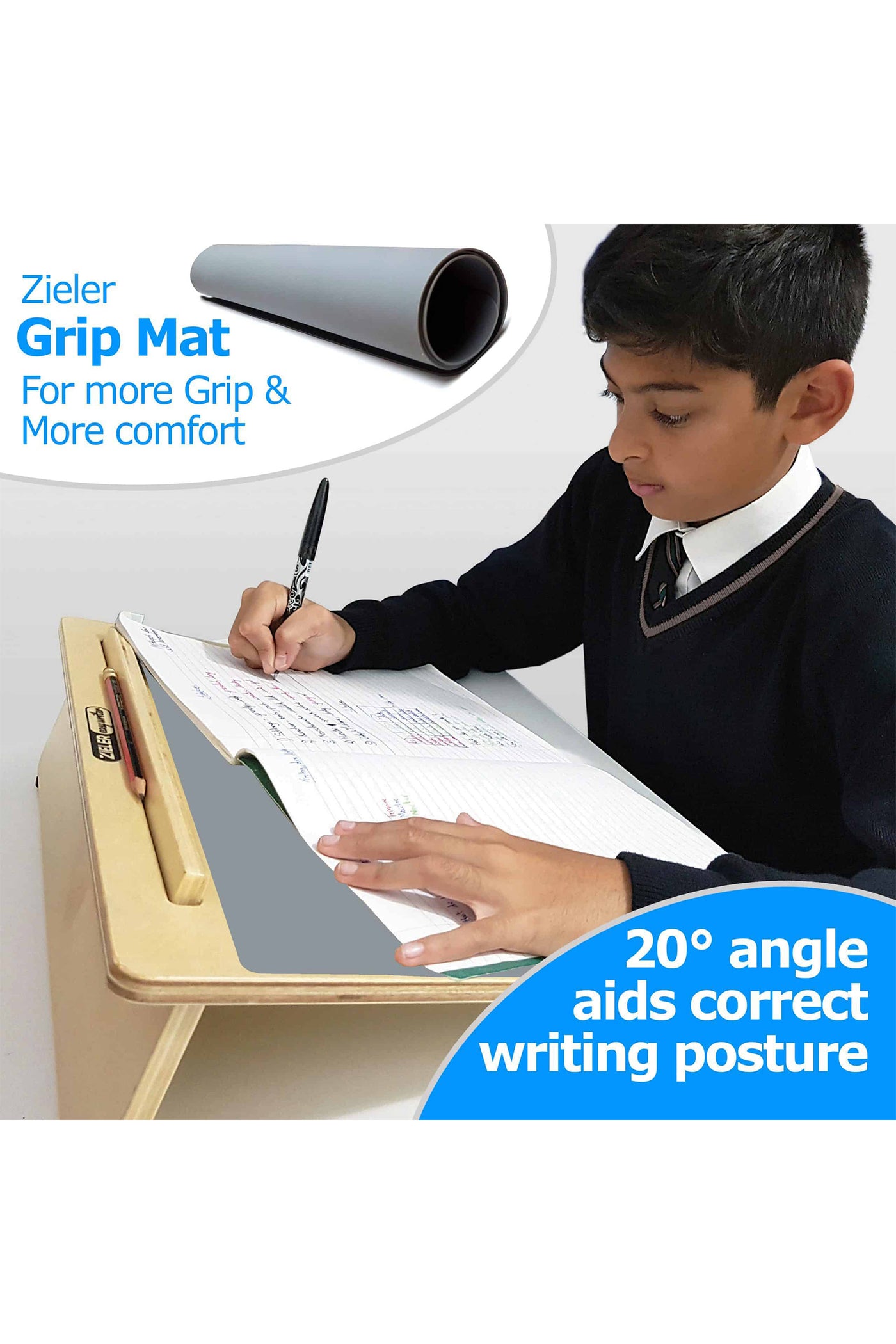 Zieler® Large (A3) Wooden Ergonomic Writing Slope with Grip Mat