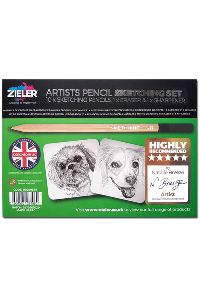 Zieler® Artists Pencil Sketching Set, 10 Graded Pencils, Eraser & Metal Sharpener