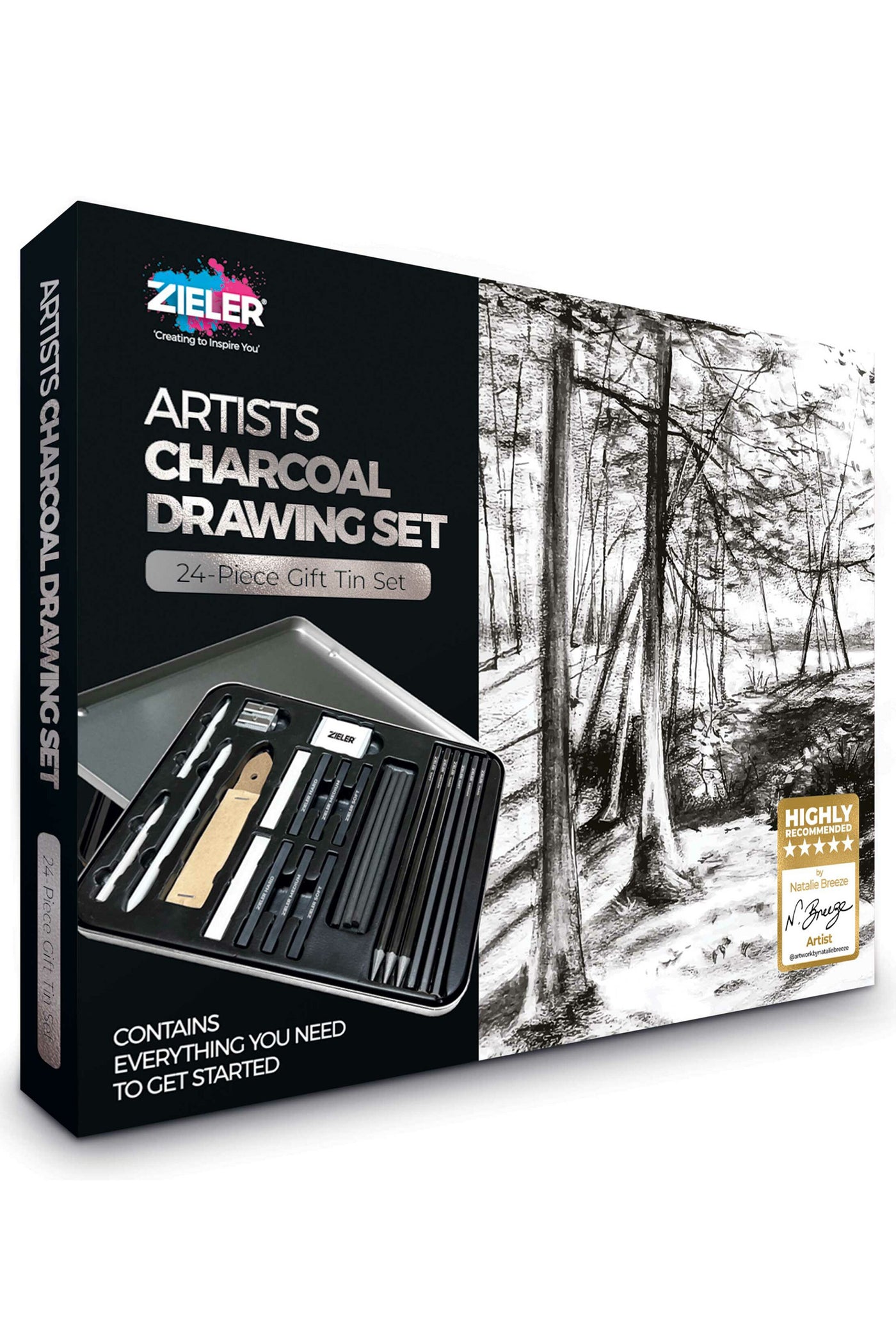 Zieler® 24 Piece Artists Charcoal Drawing Set