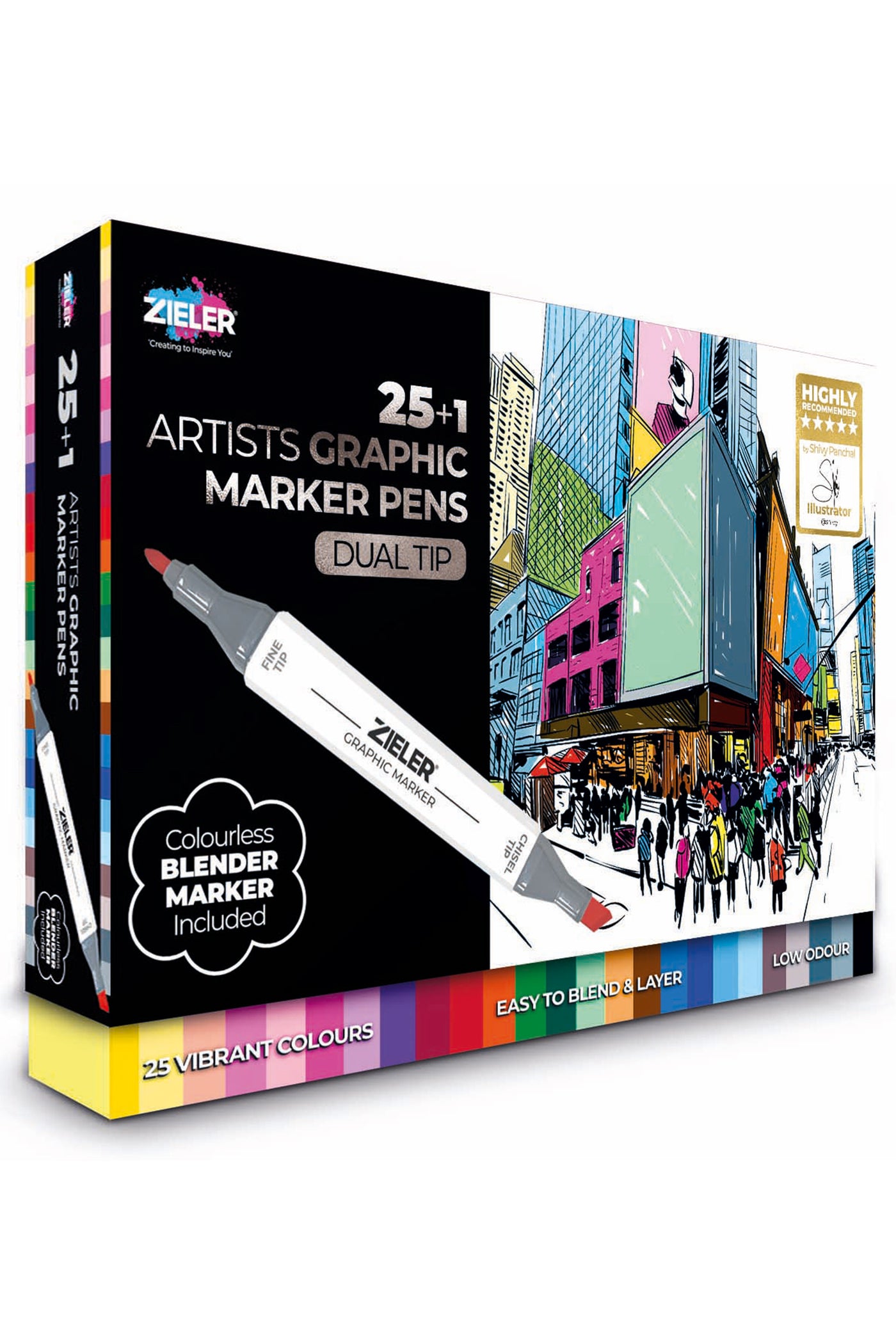 Zieler® 25 Artists Graphic Marker Pens + 1 Blending Marker, Dual Tip