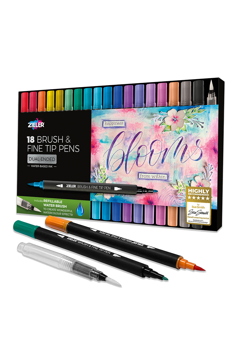 Zieler® 18 Brush & Fine Tip Pens with Water Brush