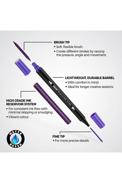Zieler® 18 Brush & Fine Tip Pens with Water Brush