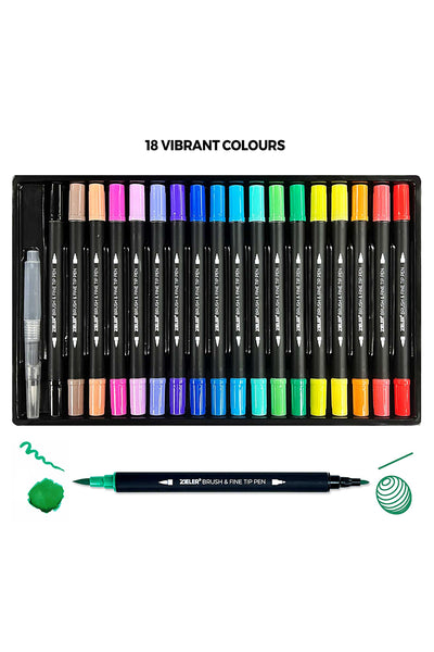 Zieler® 18 Brush & Fine Tip Pens with Water Brush