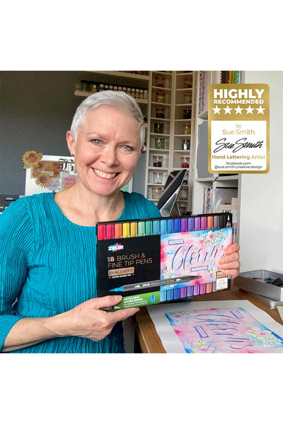 Zieler® 18 Brush & Fine Tip Pens with Water Brush