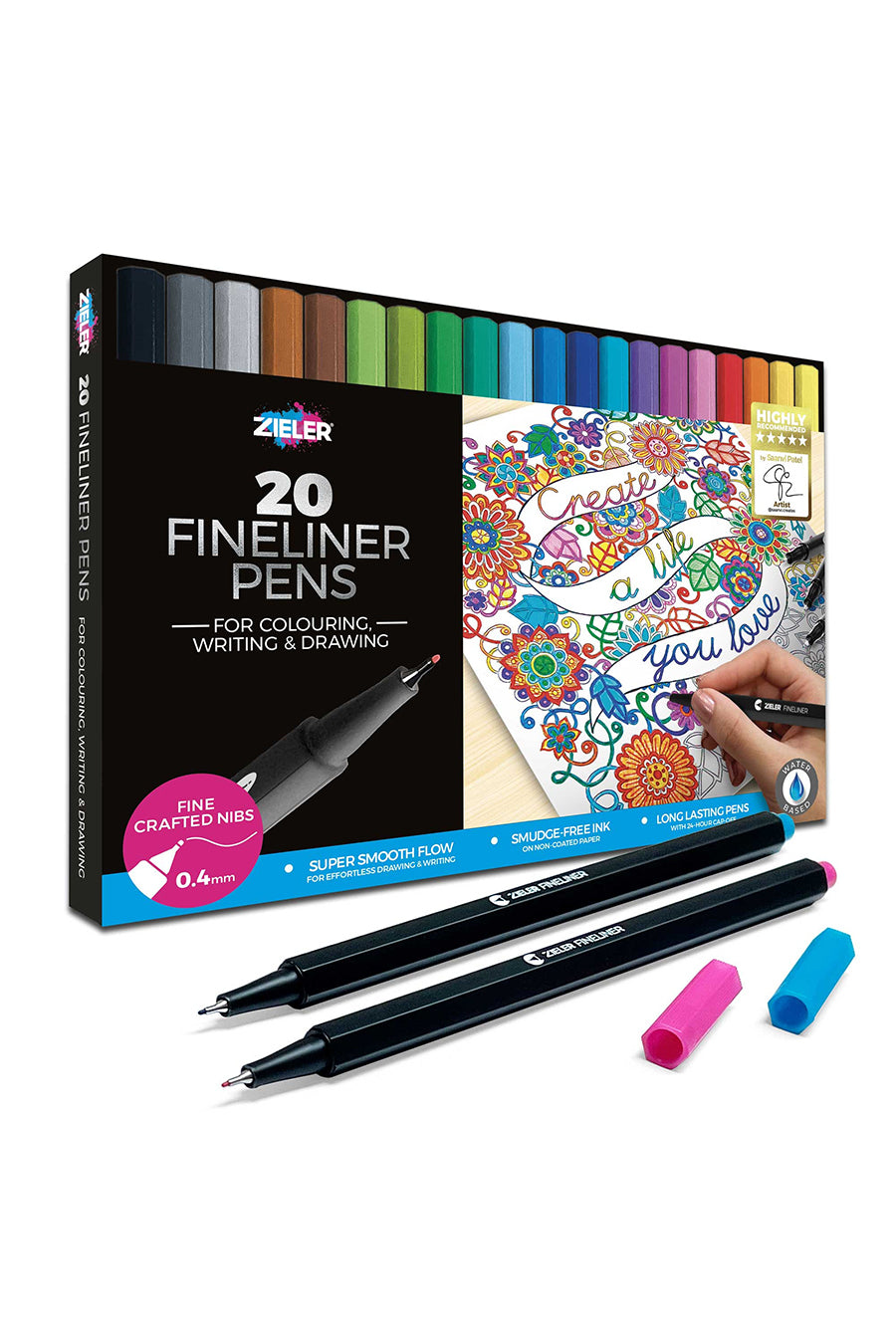 20 Colour Fineliner Pens Set 0.4mm Line Width Assorted Colours