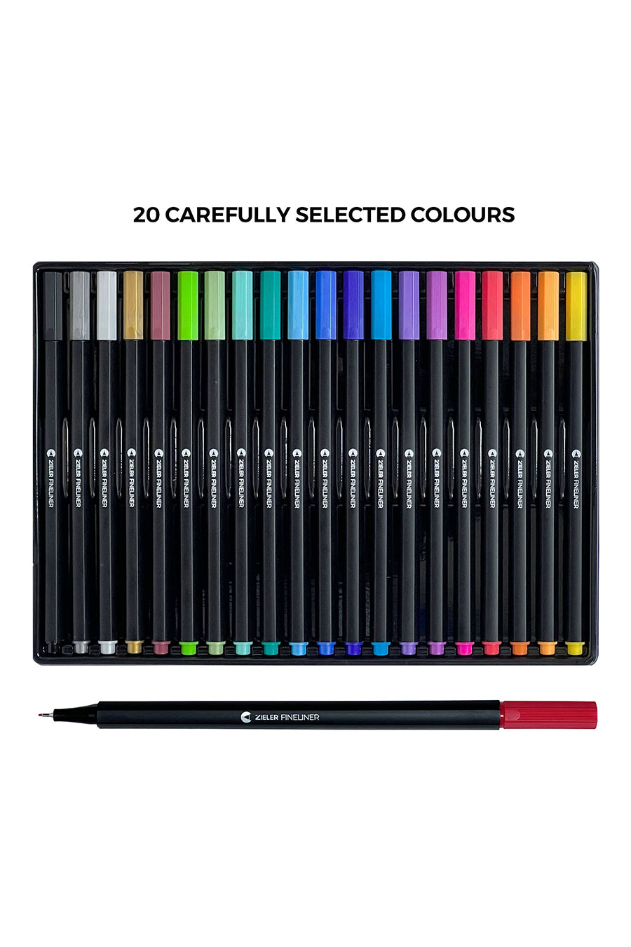 20 Colour Fineliner Pens Set 0.4mm Line Width Assorted Colours