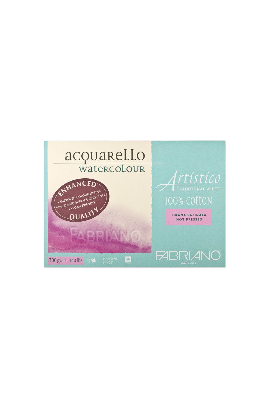 Fabriano Artistico Traditional White Watercolor Block, 140 lb./300 gsm Cold Press 5" x 7"