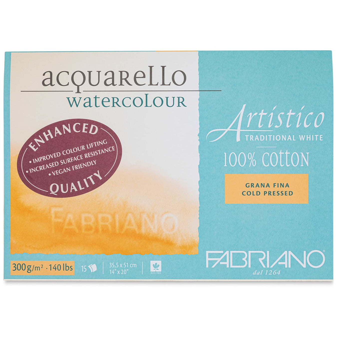 Fabriano Artistico Traditional White Watercolor Block, 140 lb./300 gsm