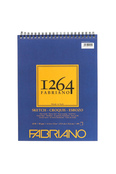 Fabriano 1264 Sketch Pad, 60 lb, 100 Sheets, Spiral Bound, 11" x 14"