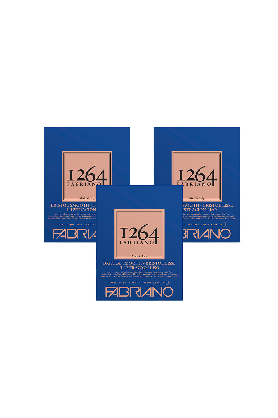Fabriano 1264 Bristol Pad, 100 lb, 20 Sheets, Three Pack