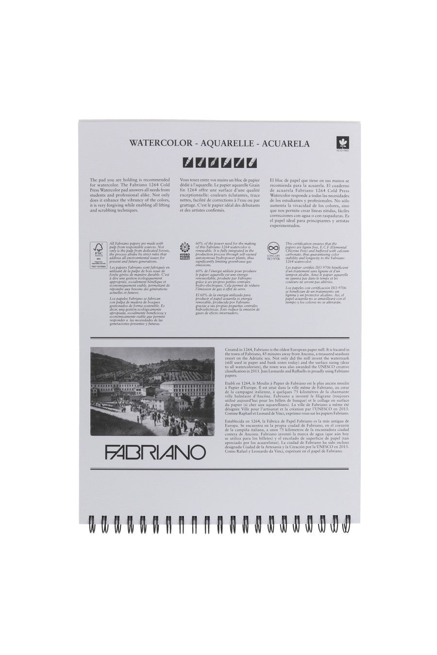 Fabriano 1264 Watercolor Pad, 140 140lb. (300gsm) Spiral Bound, 9" x 12"