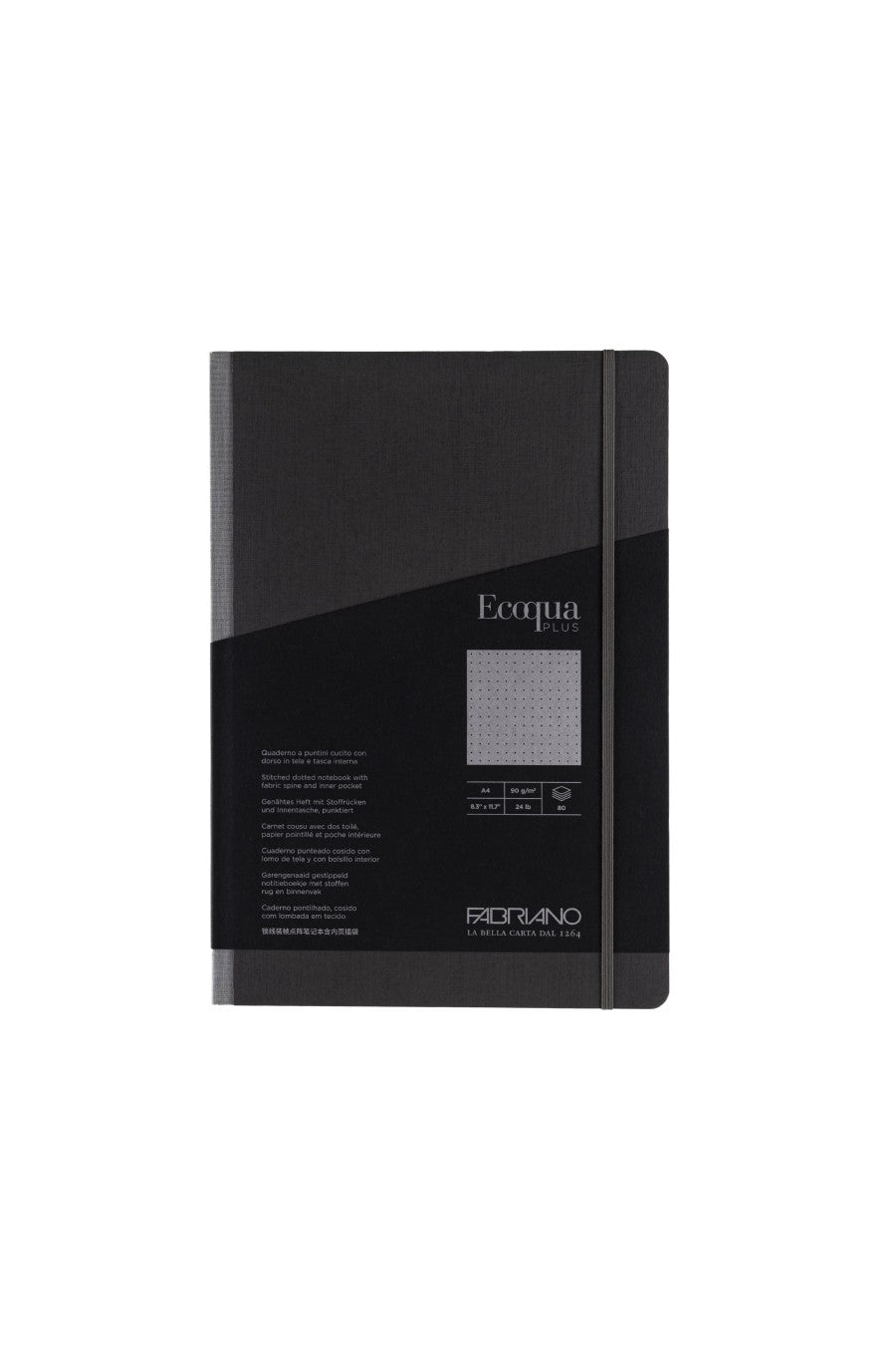 Fabriano Ecoqua Plus Sewn-Bound Notebook, 8.3" x 11.7", A4, 80 Sheets Dotted