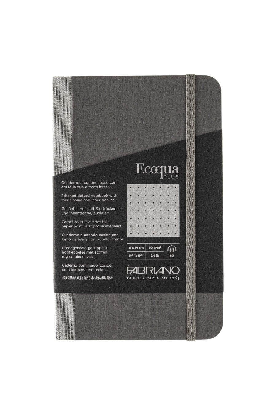 Fabriano Ecoqua Plus Sewn-Bound 100% Italian made Notebook, 3.5" x 5.5", 90gsm, 80 Sheets 