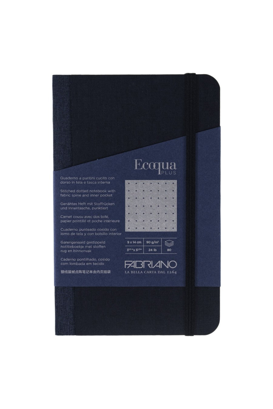 Fabriano Ecoqua Plus Sewn-Bound 100% Italian made Notebook, 3.5" x 5.5", 90gsm, 80 Sheets 