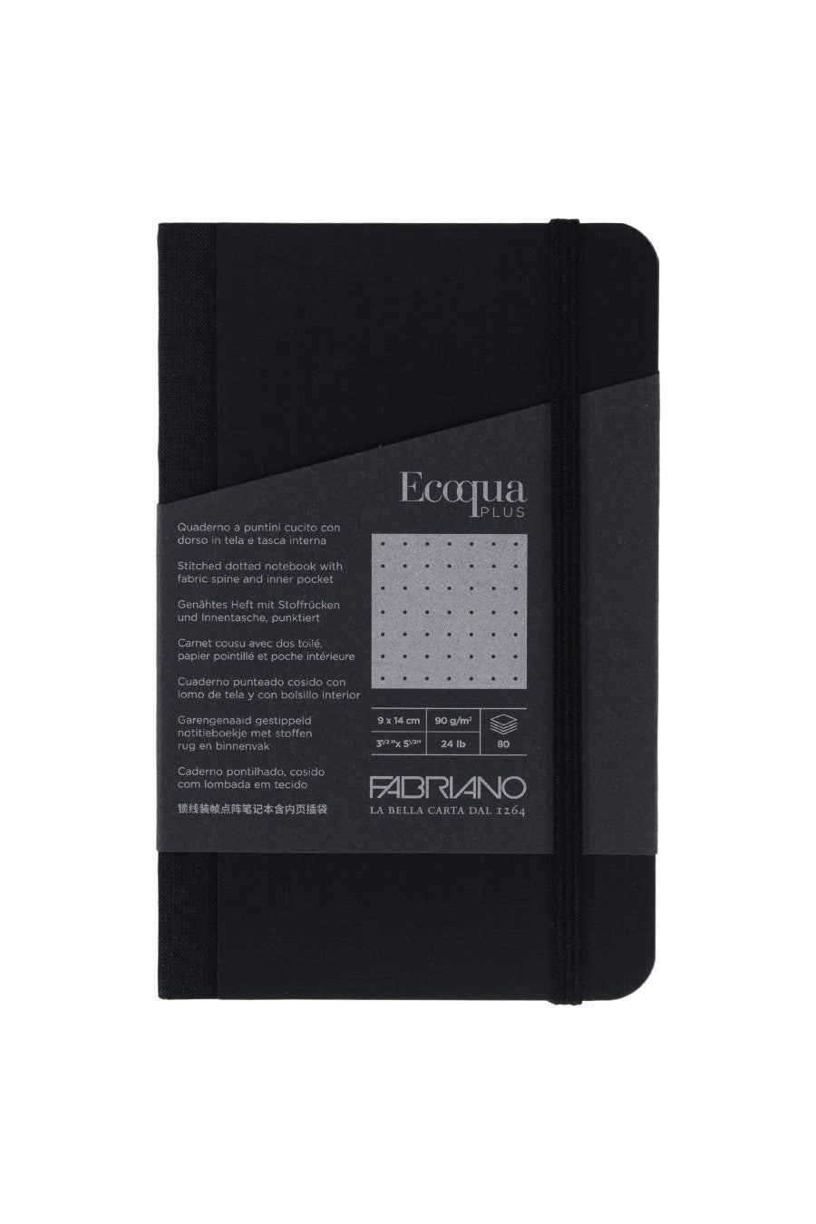 Fabriano Ecoqua Plus Sewn-Bound 100% Italian made Notebook, 3.5" x 5.5", 90gsm, 80 Sheets 