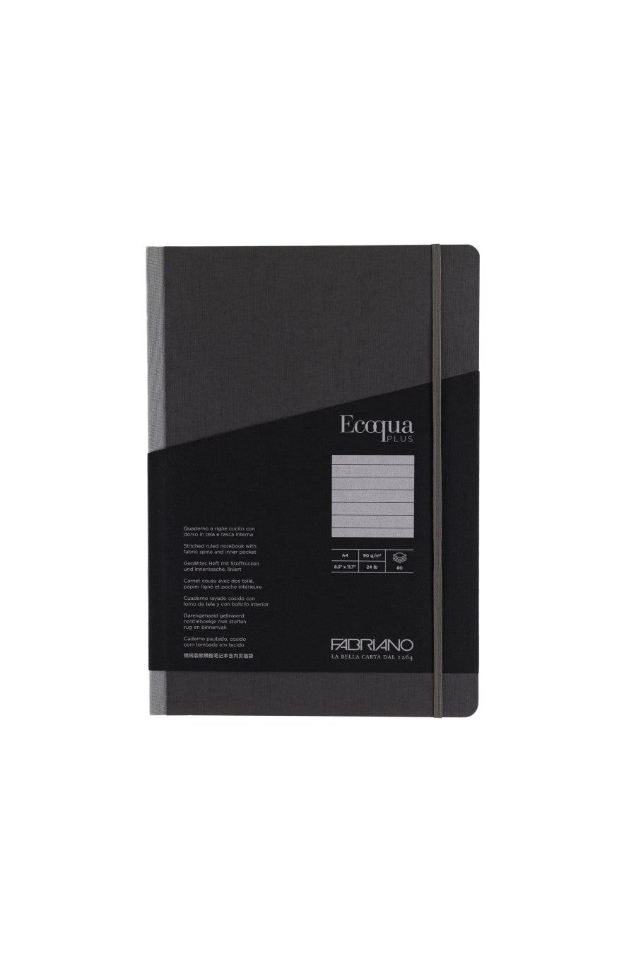 Fabriano Ecoqua Plus Sewn-Bound Notebook, 8.3" x 11.7", A4, 80 Sheets Lined