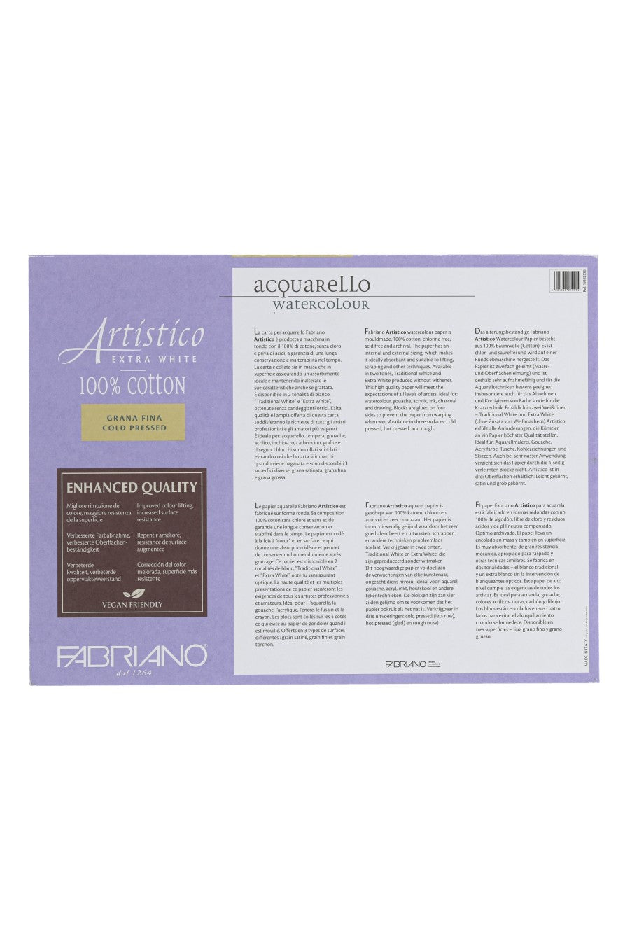 Fabriano Artistico Extra White Watercolor Block, 140 lb./300 gsm Hot Press, 9" x 12"