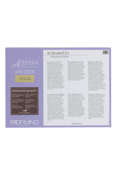 Fabriano Artistico Extra White Watercolor Block, 140 lb./300 gsm Hot Press, 9" x 12"