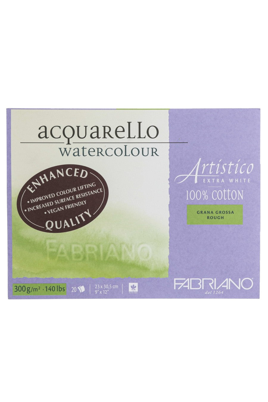 Fabriano Artistico Extra White Watercolor Block, 140 lb./300 gsm Rough, 9" x 12"