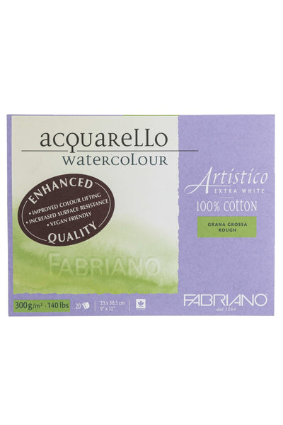 Fabriano Artistico Extra White Watercolor Block, 140 lb./300 gsm Rough, 9" x 12"