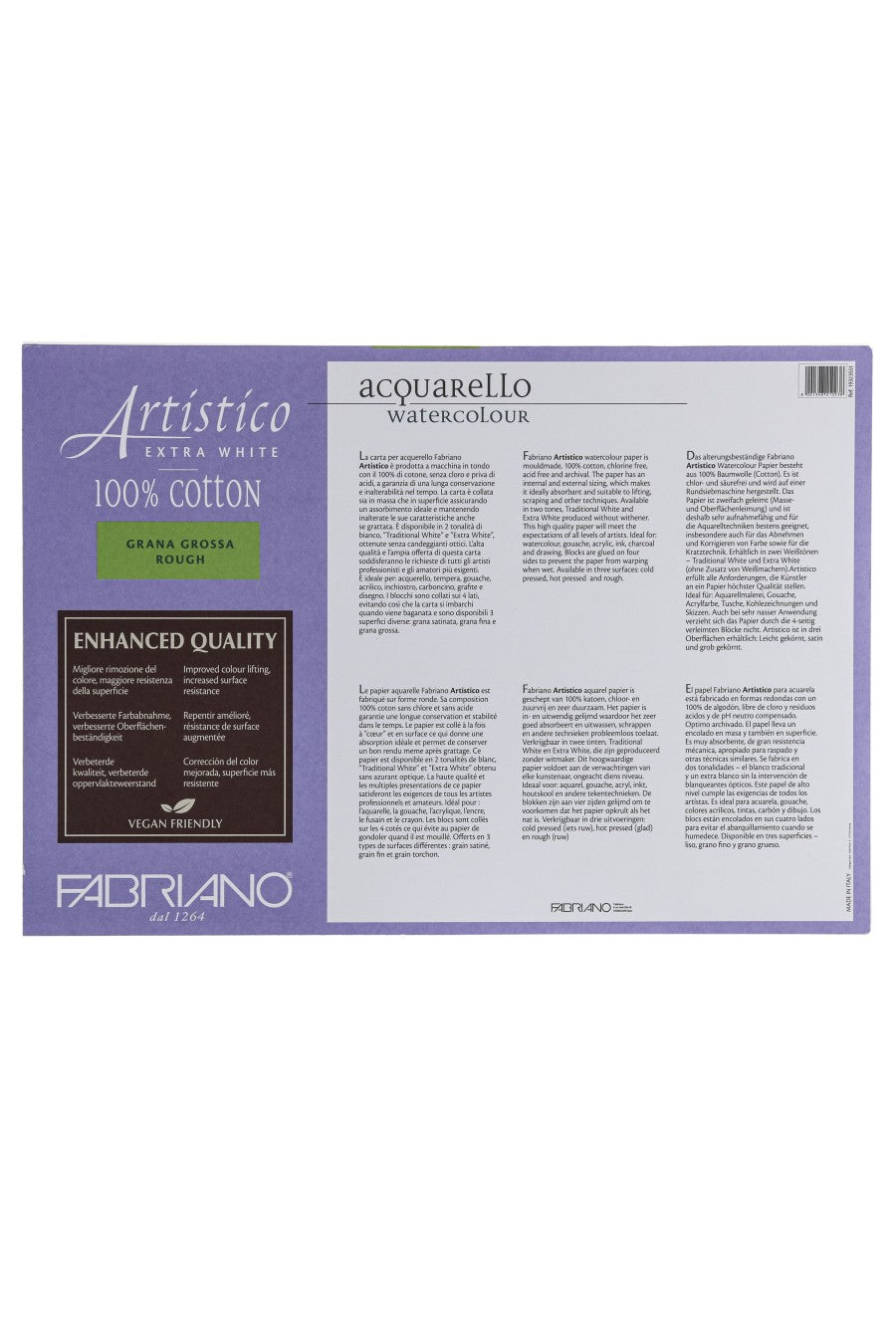 Fabriano Artistico Extra White Watercolor Block, 140 lb./300 gsm Rough, 12" x 18"